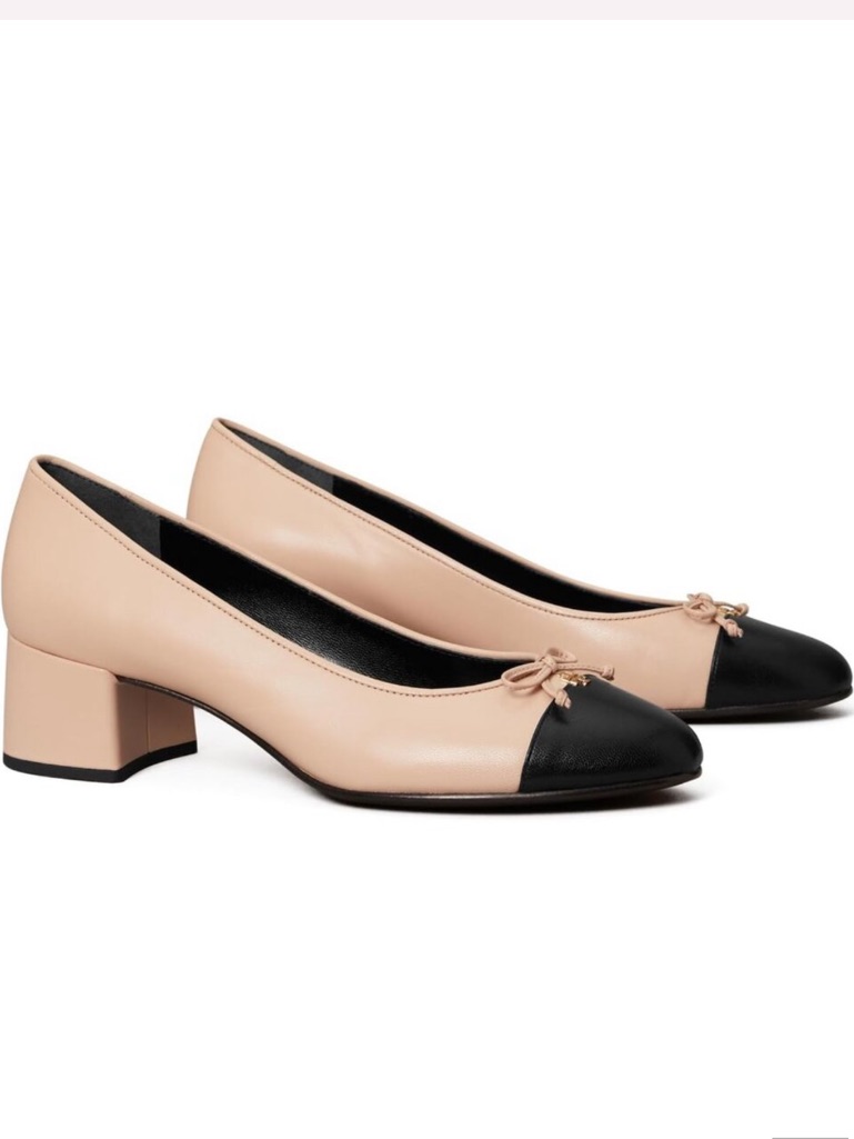 Tory Burch Nude And Black Two-Tone Block Heel Pumps